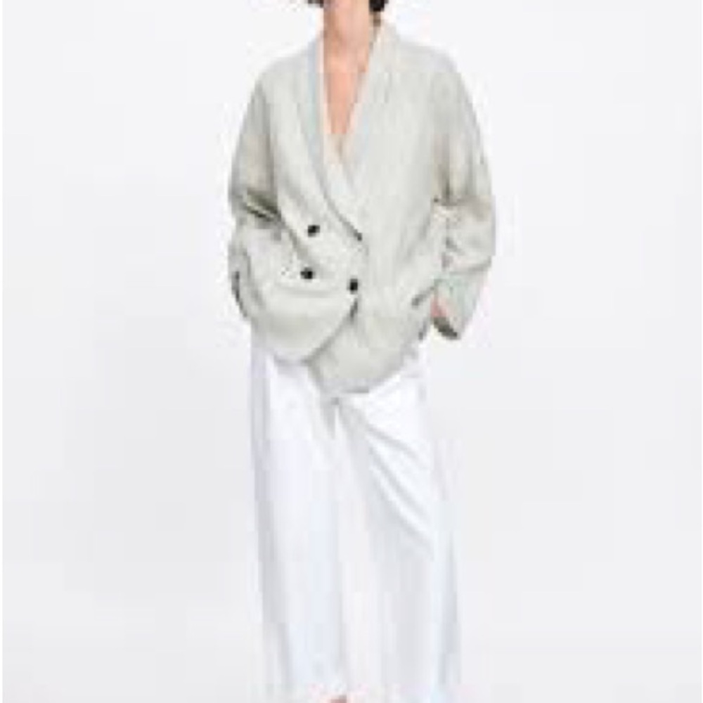 ZARA Linen Oversized Double Breasted Blazer